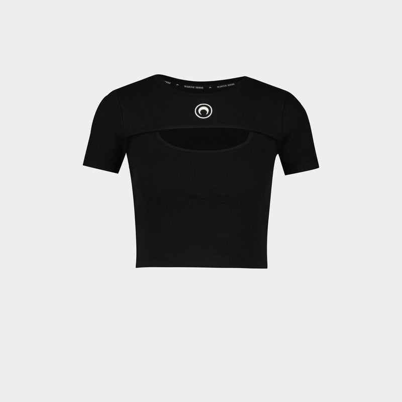 Moon Logo Ribbed Jersey T-Shirt - Marine Serre - Cotton - Black