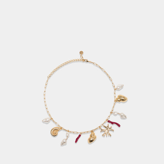 Coral Pearl Charm Necklace - SELF PORTRAIT - Metal - Gold