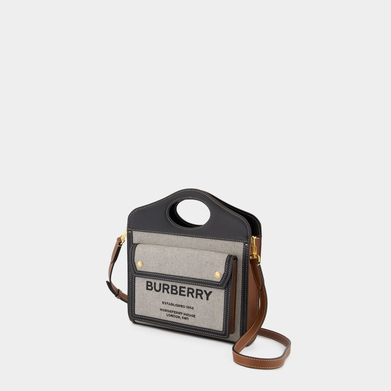 Ll Mn Pocket Ll6 Handbag - Burberry -  Black/Tan - Cotton