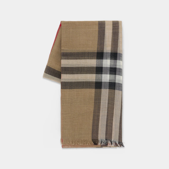Mu Giant Check Gauze Scarf - Burberry - Wool - Beige