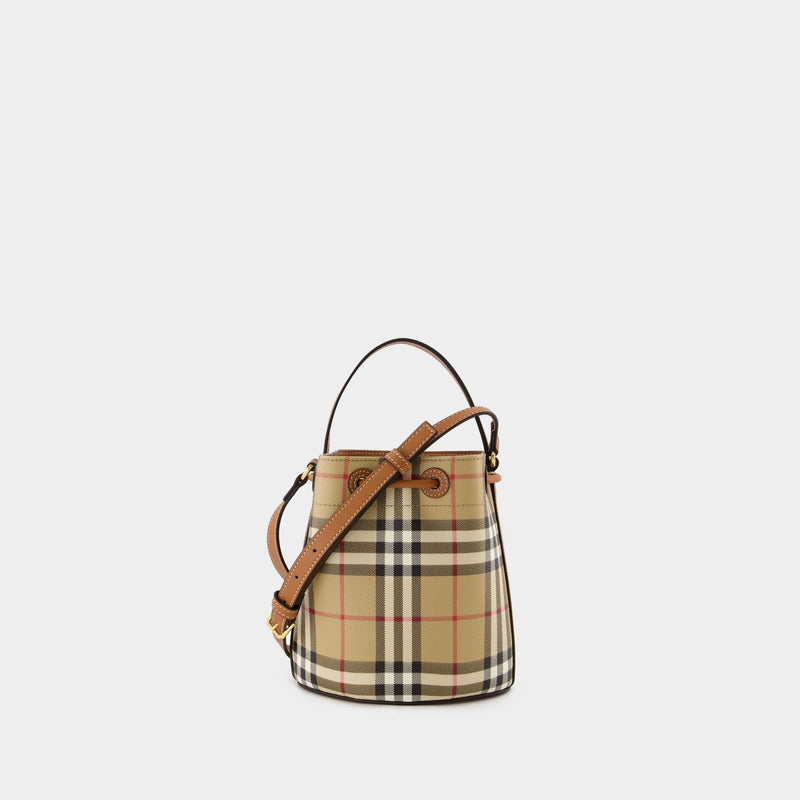 Burberry  Drawstring 棕色合成皮革水桶包