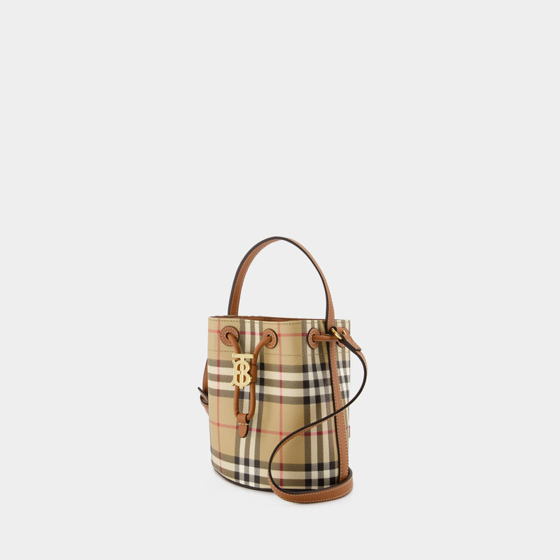 Burberry  Drawstring 棕色合成皮革水桶包