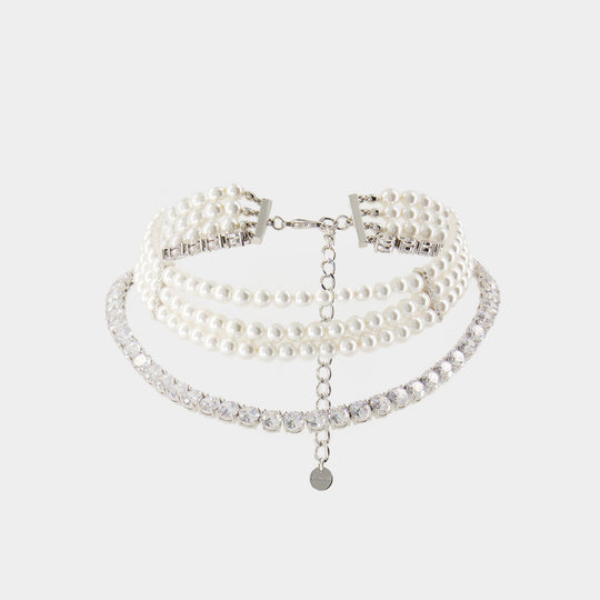 Pearl Diamante银色珍珠水钻项链