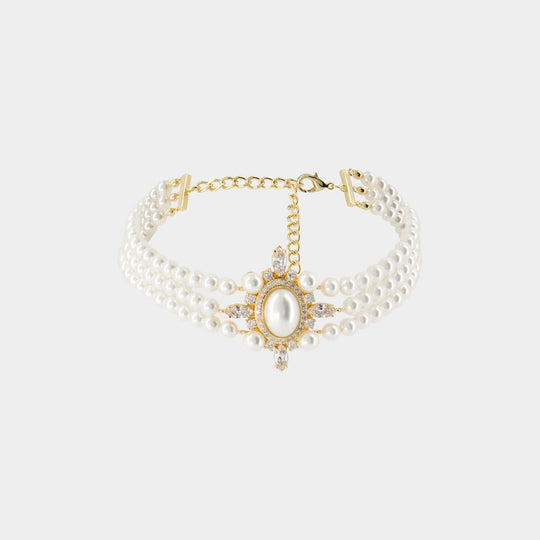 Gold Pearl Choker白色珍珠choker项链