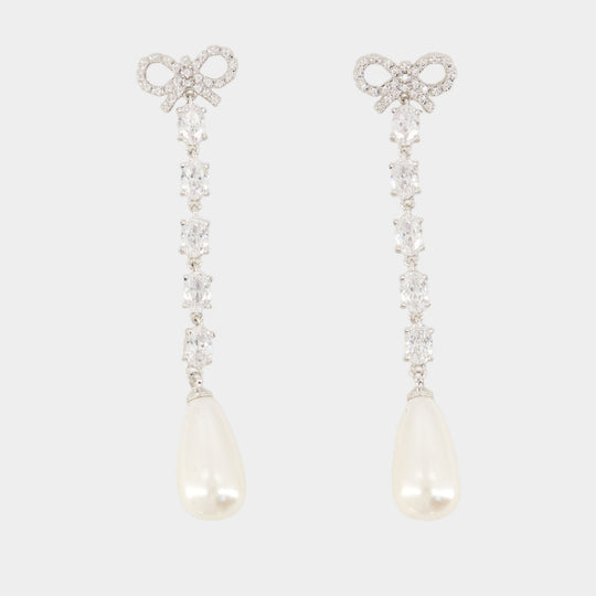 Bow Pearl Droplet Earrings - SELF PORTRAIT - Metal - Silver