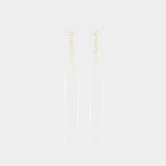 Slim Bow Ribbon Drip白色蝴蝶结水晶耳饰