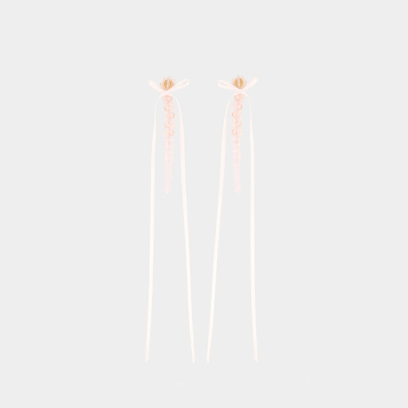 Slim Bow Ribbon Drip Earrings - Simone Rocha - Crystal - Pink