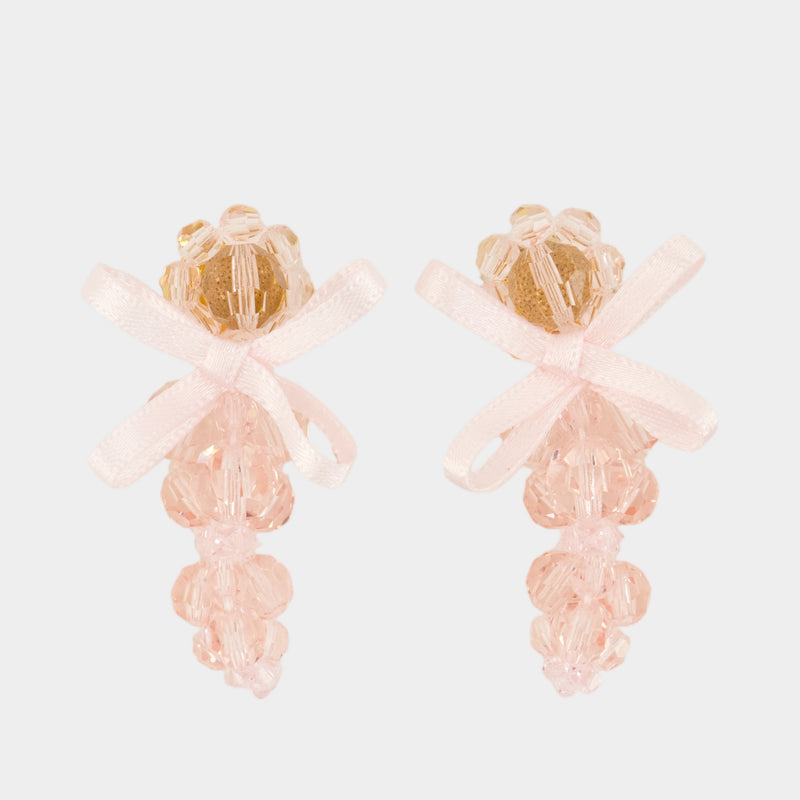 Petite Bow Earrings - Simone Rocha - Crystal - Pink