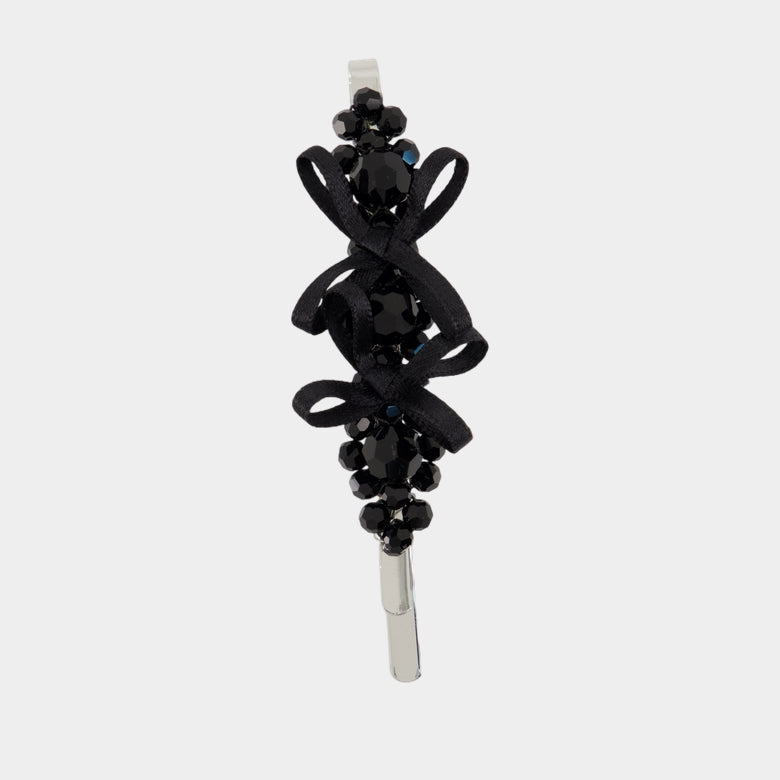 Petite Bow Flower Hair Clips - Simone Rocha - Crystal - Black