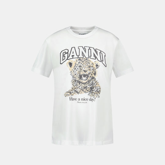 Basic Leopard T Shirt - Ganni - Cotton - Printed