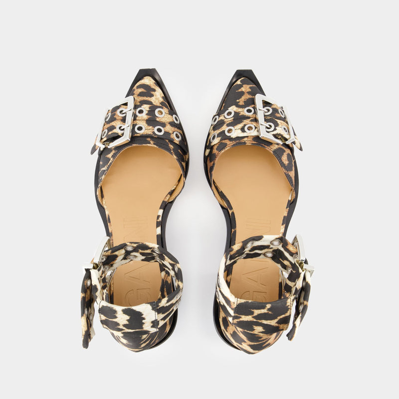 Feminine Open Cut Pumps - Ganni - Synthetic - Printed