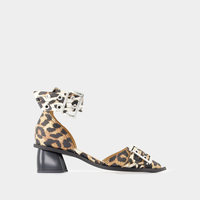 Feminine Open Cut Pumps - Ganni - Synthetic - Printed