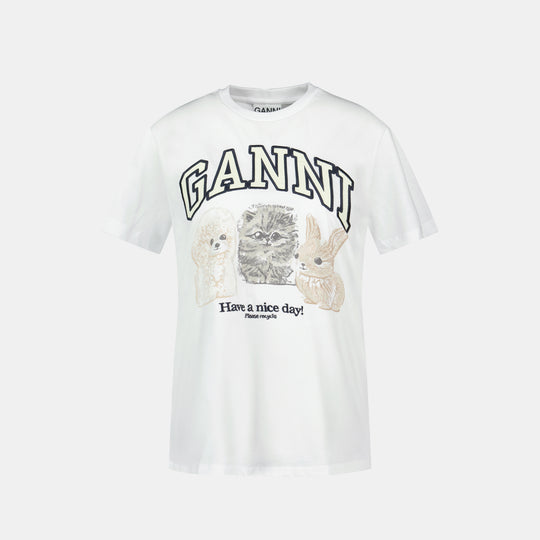 Basic Animals T Shirt - Ganni - Cotton - White