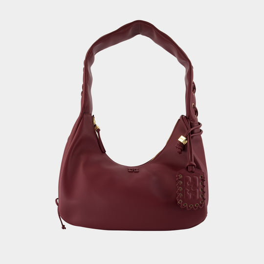 Medium Laces Shoulder Bag - Ganni - Leather - Burgundy