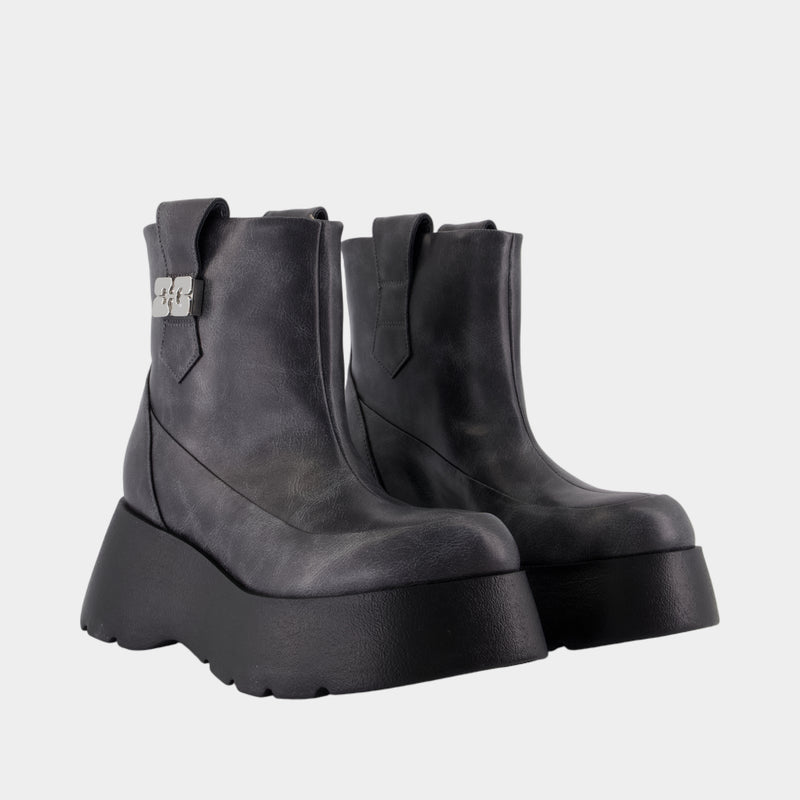 Kat Low Vintage Ankle Boots - Ganni - Leather - Grey