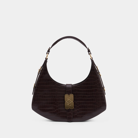 Kat Small Croco Shoulder Bag - Ganni - Synthetic - Dark Brown