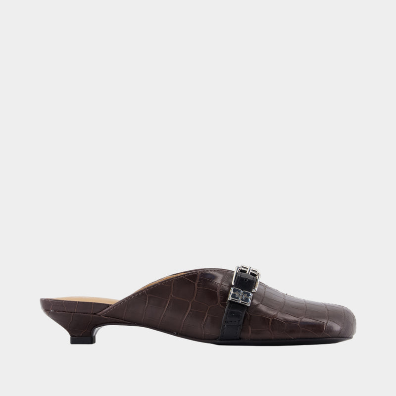 Sue Kitten Croco Sandals - Ganni - Synthetic - Brown