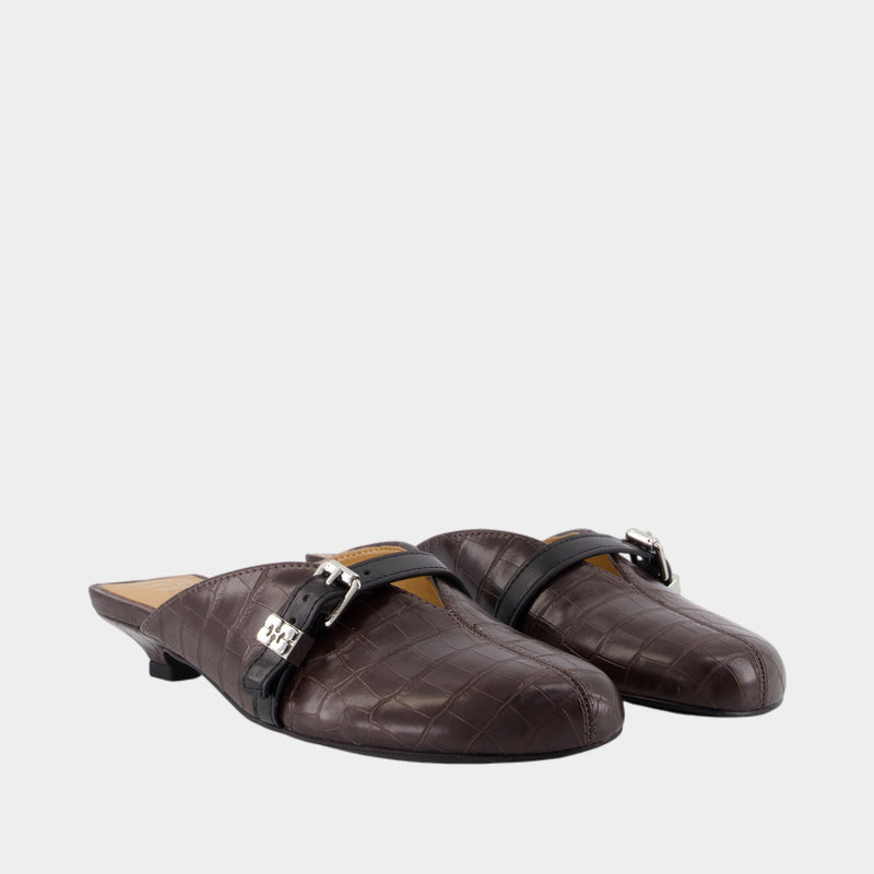 Sue Kitten Croco Sandals - Ganni - Synthetic - Brown