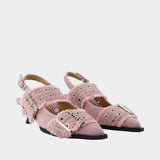 Feminine Buckle Kitten Fringed Court shoes - Ganni - Synthetic - Pink