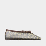 Jenny Printed Mesh Bow Ballerinas - Ganni - Nylon - Ivory