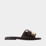 Sue Triple FlatCrinkle Mules - Ganni - Synthetic - Brown