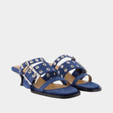 Buckle Strap Mules - Ganni - Cotton - Blue