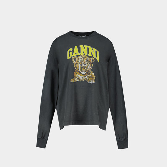 Future Longsleeve Tiger Sweatshirt - Ganni - Cotton - Black