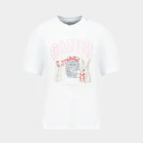 Basic Cotton Jersey Cute Animals T-Shirt - Ganni - Cotton - White
