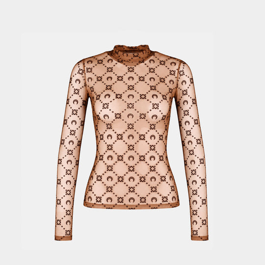 Moonogram Ls Highneck T-Shirt - Marine Serre - Synthetic - Brown