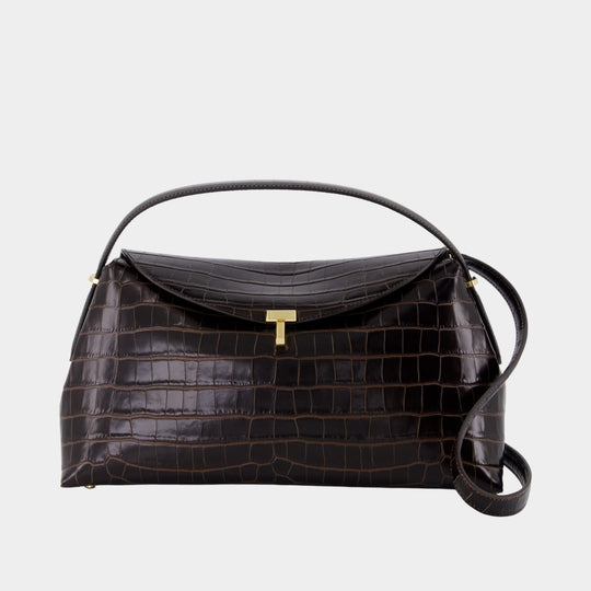 T-Lock Top Handle Purse - TOTEME - Leather - Brown