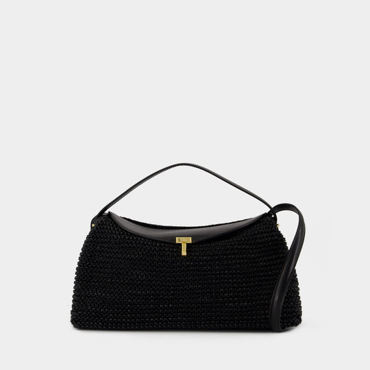 T-Lock Top Handle Purse黑色小牛皮T型扣手拿包单肩包