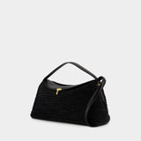 T-Lock Top Handle Purse黑色小牛皮T型扣手拿包单肩包