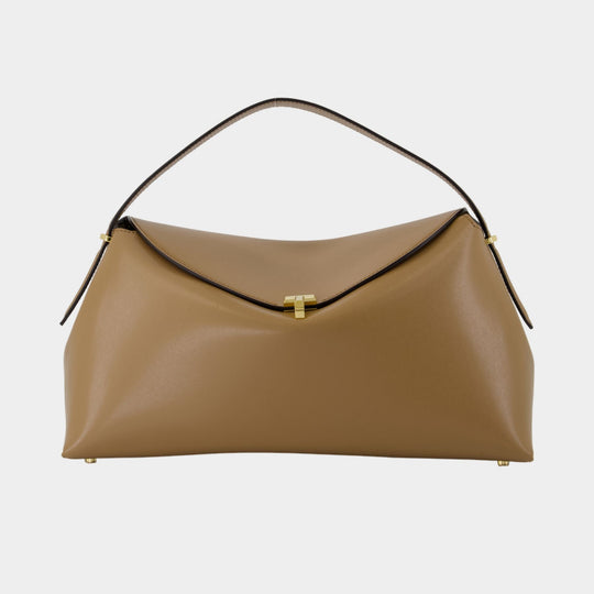 T-Lock Top Handle Purse - TOTEME - Leather - Beige