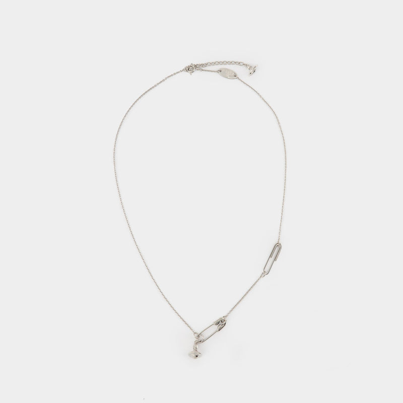 Safety Pin 灰色银质项链