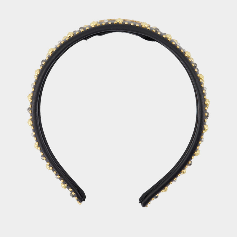 Lettering headband - Versace - Leather - Black