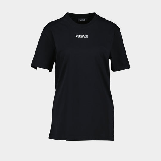 Writing Embroidery T-Shirt - Versace - Cotton - Black