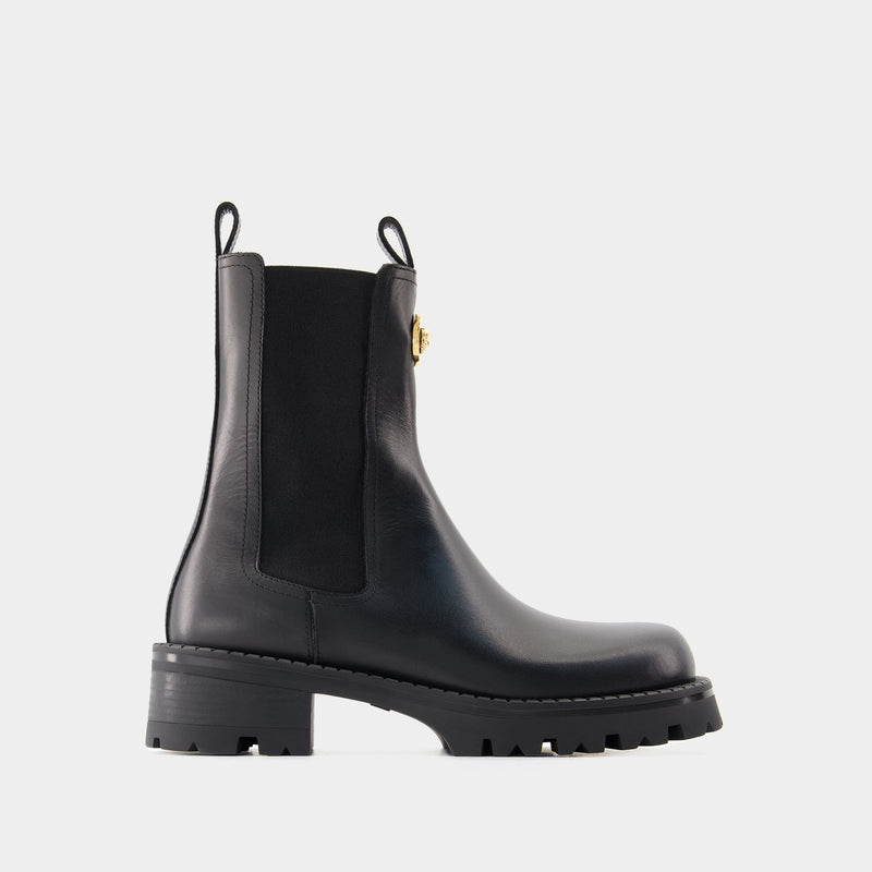 Booties Ankle Boots - Versace - Leather - Black