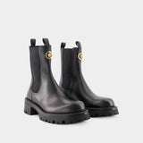 Booties Ankle Boots - Versace - Leather - Black