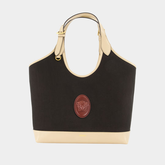 Large Shopper Bag - Versace - Leather - Black
