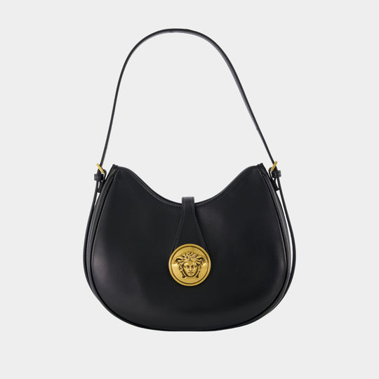 Small Hobo Shoulder Bag - Versace - Leather - Black
