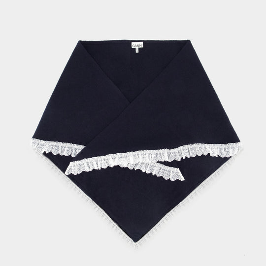 Lace Triangular Scarf - Ganni - Wool - Black