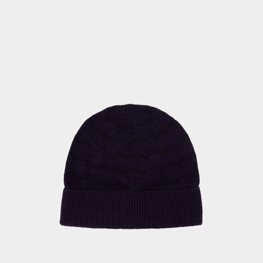 Wavy Pattern Beanie - OFFICINE GENERALE - Wool - Black