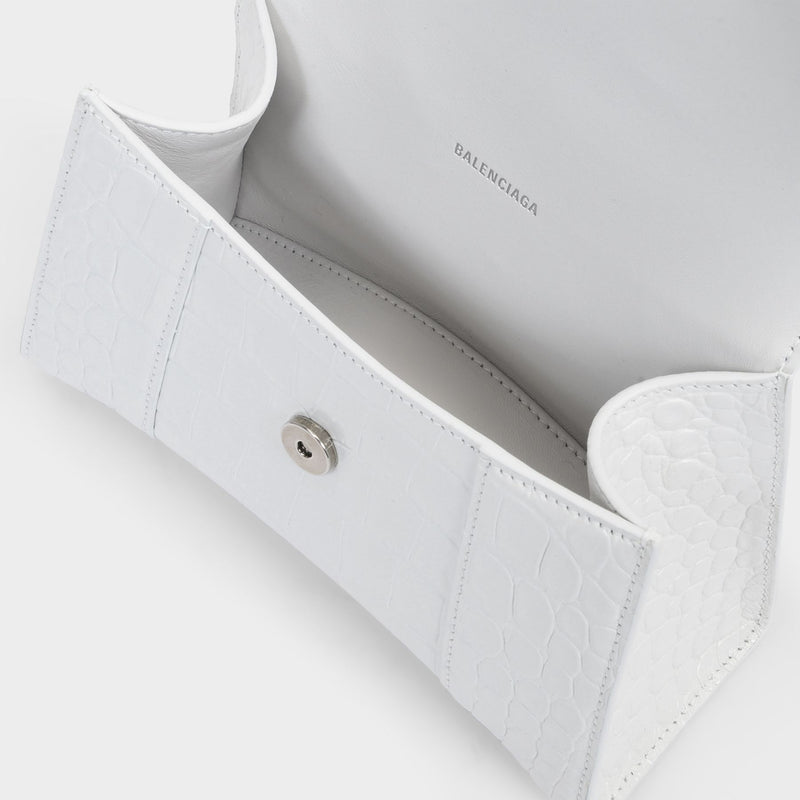 Hour Top Handle Xs Bag in White Shiny Embossed Croc Calfskin