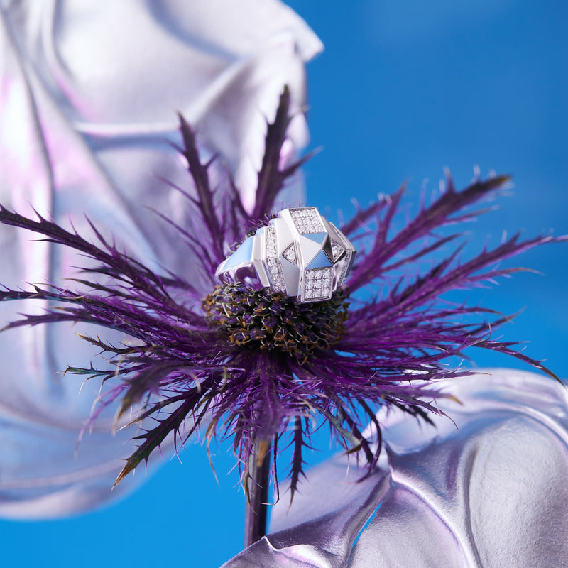 Rockway Mini Pyramid Ring in Diamonds/Silver