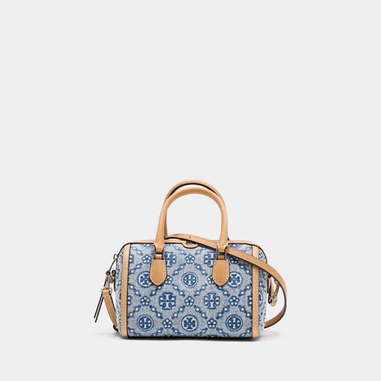 T-Monogram Petite Barrel Shopper Bag - Tory Burch - Cotton - Blue