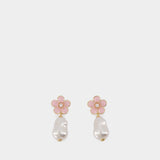 Flower Pearl Drop Earrings - SELF PORTRAIT - Synthetic - Pink
