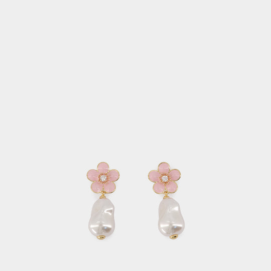 Flower Pearl Drop Earrings - SELF PORTRAIT - Synthetic - Pink