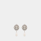 Crystal Pearl Droplet Earrings - SELF PORTRAIT - Synthetic - Silver
