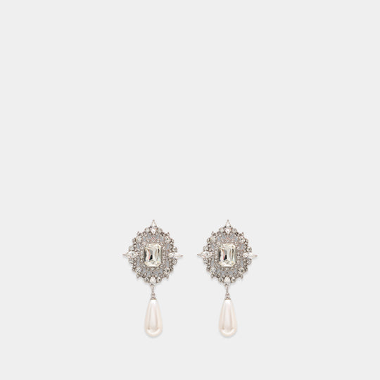Crystal Pearl Droplet Earrings - SELF PORTRAIT - Synthetic - Silver
