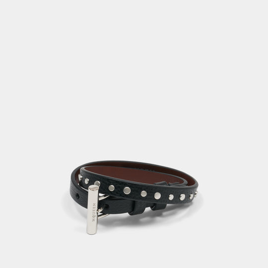 T-Bar Double Wrap Bracelet - Alexander McQueen - Leather - Black